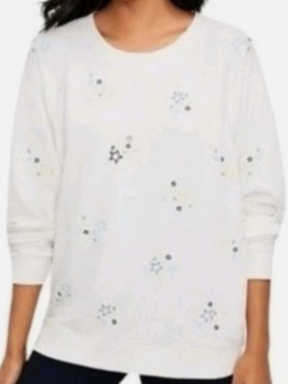 Lou & Grey Embroidered Oversized Cozy Cotton Terry Sweatshirt NWT Women Sz Small